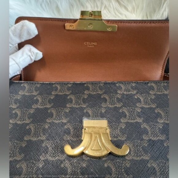 Celine Triomphe Flap Bag C Gold Clasp, Dark Monogram - Picture 3 of 7